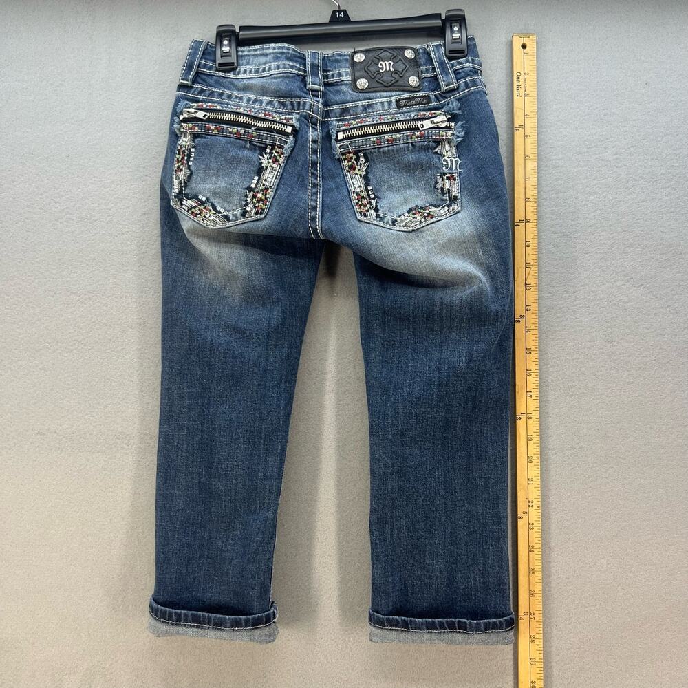 Miss Me Jeans Women's 25 (0) Dark Blue Signature Cuffed Capri Zipper Moto - Picture 10 of 14